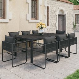 vidaXL 9 részes fekete PVC rattan kerti étkezőgarnitúra