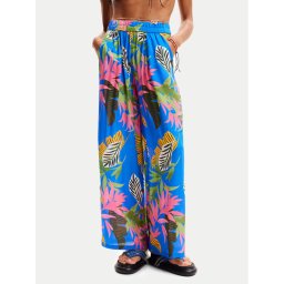 Desigual Szövet nadrág Tropical Party 24SWMW21 Kék Loose Fit