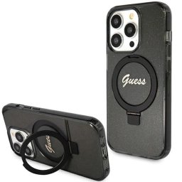 Guess Ring Stand Script Glitter MagSafe iPhone 15 Pro telefontok (fekete)