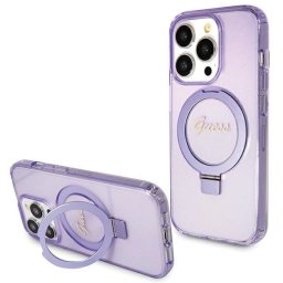 Guess Ring Stand Script Glitter MagSafe iPhone 15 Pro Max telefontok (lila)