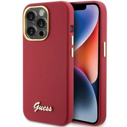 Guess Silicone Script Metal Logo iPhone 15 Pro tok (piros)