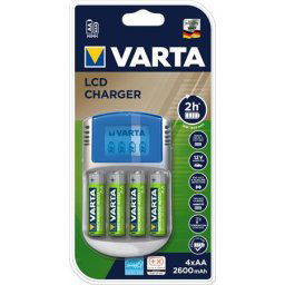 VARTA Elemtöltő, AA ceruza/AAA mikro, 4x2600 mAh AA, LCD kijelző, 12V USB, VARTA
