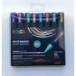UNI Dekormarker készlet, 1,8-2,5 mm, UNI "Posca PC-5M", 8 különböző metál szín