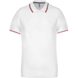 Kariban kontrasztcsíkos férfi rövid ujjú galléros piké póló KA250, White/Navy/Red-M