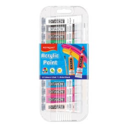 Akril festék, 12 x 12 ml, műanyag dobozban, Keyroad, vegyes színek