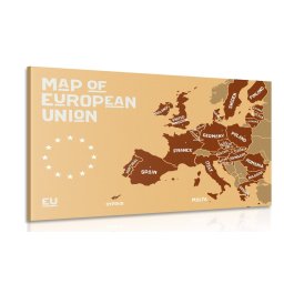 Kép oktatási térkép az Európai Unió országainak nevével barna színben