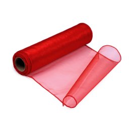 Egyszínű organza dekorációs textil, 21cm széles, 9m, 720927, piros