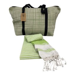 Stílusos strandtáska + fürdőlepedő szett HAMAM 75x150 cm, zöld, 100% pamut