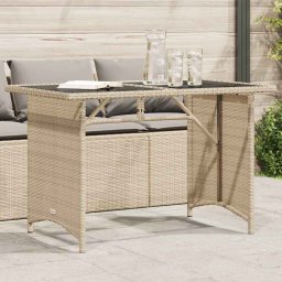vidaXL bézs polyrattan üveglapos kerti asztal 110x68x70 cm