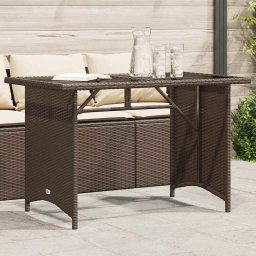 vidaXL barna polyrattan üveglapos kerti asztal 110x68x70 cm