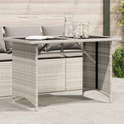 vidaXL szürke polyrattan üveglapos kerti asztal 110x68x70 cm