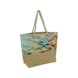 Tengeri csillag mintás homok színű hátoldalú vászon strandtáska