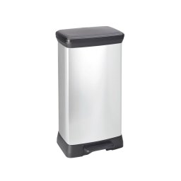 Szemetes kuka pedálos fémhatású műanyag 50 literes fekete/ezüst Deco Bin_Curver
