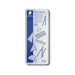 STAEDTLER Matematikai készlet, fém dobozban, 10 darabos, vonalzóval, körzővel és kiegészítőkkel, STAEDTLER(R) "557 10"