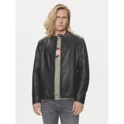 Pepe Jeans Bőrkabát Tristan PM402991 Fekete Regular Fit