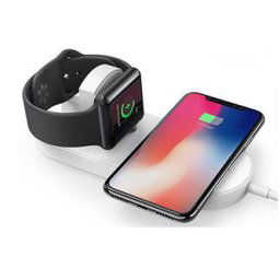 2in1 vezeték nélküli töltő, telefonhoz és Apple Watch-hoz, fehér, 5V, 10W, Qi