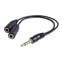 Audió redukció, Jack (3,5 mm) hím 4 pólusú - 2x Jack (3,5 mm) női, 0,2 m, sztereó, fekete