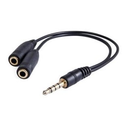 Audió reduktor, Jack (3,5 mm) hím 4 pólusú - 2x Jack (3,5 mm) női, 0,2 m, sztereó, fekete, Logo buborékcsomagolásban