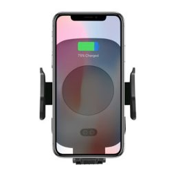 Autós telefontartó, vezeték nélküli töltéssel, motoros rögzítéssel, mozgásérzékelővel, Qi, fekete