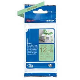 Brother eredeti címkenyomtató szalag, Brother, TZE-RM34, arany nyomtatás/zöld hátlap, textil, 4m, 12mm