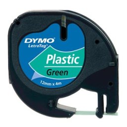 Dymo eredeti címkenyomtató szalag, Dymo, 91204, S0721640, fekete nyomtatás/zöld hátlap, 4m, 12mm, LetraTag műanyag szalag