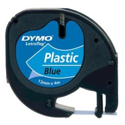 Dymo eredeti címkenyomtató szalag, Dymo, S0721650, fekete nyomtatás/kék hátlap, 4m, 12mm, LetraTag műanyag szalag