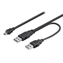 Logo USB kábel (2.0), 2x USB A hím - miniUSB hím, 0,6m, fekete, buborékcsomagolás, ELADÓ