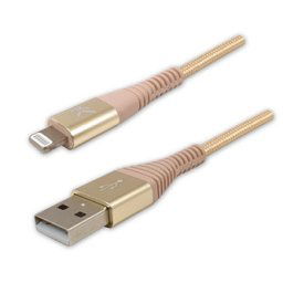 Logo USB kábel (2.0), USB A hím - Apple Lightning hím, 2m, MFi tanúsítás, 5V/2.4A, arany, doboz, nejlonfonat, alumínium