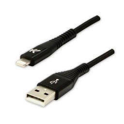 Logo USB kábel (2.0), USB A hím - Apple Lightning hím, 2m, MFi tanúsítás, 5V/2.4A, fekete, doboz, nejlonfonat, alumínium