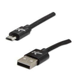Logo USB kábel (2.0), USB A hím - microUSB hím, 1m, 480 Mbps, 5V/2A, fekete, doboz, nejlonfonat, alumínium csatlakozóburkolat