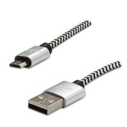 Logo USB kábel (2.0), USB A hím - microUSB hím, 2m, 480 Mbps, 5V/1A, ezüst, doboz, nejlonfonat, alumínium zárókupakkal