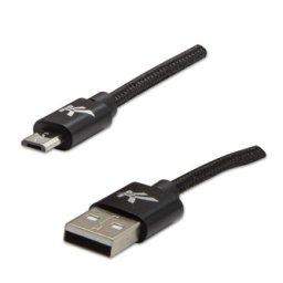Logo USB-kábel (2.0), USB A hím – microUSB hím, 2 m, 480 Mb/s, 5 V/1 A, fekete, dobozban, nejlon szövetborítás, alumínium csatlakozóburkolat,