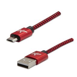 Logo USB kábel (2.0), USB A hím - microUSB hím, 2m, 480 Mbps, 5V/1A, piros, doboz, nejlonfonat, alumínium csatlakozóburkolat