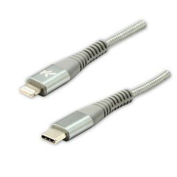 Logo USB kábel (2.0), USB C hím - Apple Lightning hím, 1m, MFi tanúsítás, 5V/3A, ezüst, doboz, nejlonfonat, alumínium