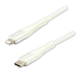 Logo USB kábel (2.0), USB C hím - Apple Lightning hím, 1m, MFi tanúsítás, 5V/3A, fehér, doboz, nejlonfonat, alumínium