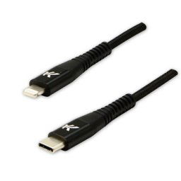 Logo USB kábel (2.0), USB C hím - Apple Lightning hím, 1m, MFi tanúsítás, 5V/3A, fekete, doboz, nejlonfonat, alumínium