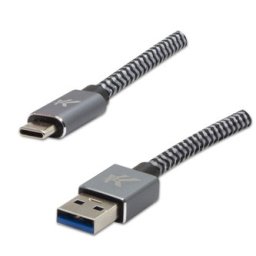 Logo USB-kábel (3.2 gen 1), USB-A hím – USB-C hím, 1 m, 5 Gb/s, 5 V/3 A, szürke, dobozos, fémfonat, alumínium csatlakozóburkolat, DO