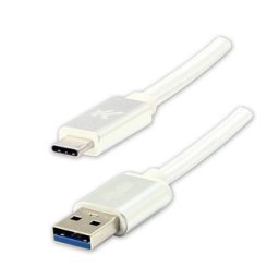 Logo USB-kábel (3.2 gen 1), USB-A hím – USB-C hím, 2 m, 5 Gb/s, 5 V/3 A, fehér, dobozban, nejlon szövetborítás, alumínium csatlakozóburkolat,
