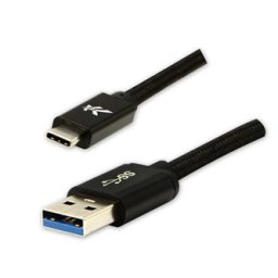 Logo USB-kábel (3.2 gen 1), USB-A hím – USB-C hím, 2 m, 5 Gb/s, 5 V/3 A, fekete, dobozban, nejlon szövetborítás, alumínium csatlakozóburkolat,