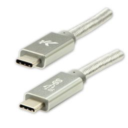 Logo USB kábel (3.2 gen 2), USB C hím - USB C hím, 1m, Power Delivery 100W, 10 Gbps, 20V/5A, ezüst, doboz, nejlonfonat, nejlonfonat