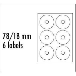 Logós címkék CD 78/18mm-es CD-re, A4, matt, fehér, 6 címke, 140g/m2, 25 darabos csomag, tintasugaras és lézernyomtatókhoz