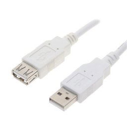USB hosszabbító kábel (2.0), USB A hím - USB A csatlakozó, 0,3m, fehér