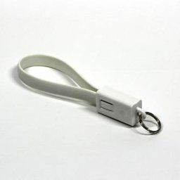 USB kábel (2.0), USB A hím - microUSB hím, 0.2m, fehér, kulcstartó, ELADÓ