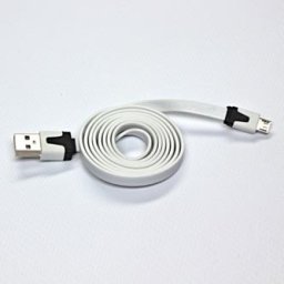 USB-kábel (2.0), USB A hím – microUSB hím, 1 m, lapos, fehér, KIÁRUSÍTÁS