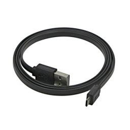 USB kábel (2.0), USB A hím fordítható - microUSB hím fordítható, 0,3m, lapos, fekete, fordítható, fordítható