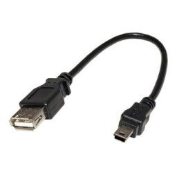 USB kábel (2.0), miniUSB hím - USB A csatlakozó, 0,2 m, fekete