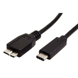 USB kábel (3.0), USB C hím - USB micro B hím, 0,5 m, kerek, fekete, műanyag zacskó