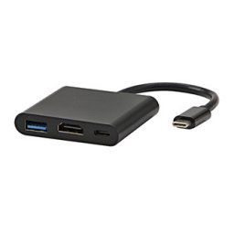 USB/Video átalakító HUB, DP Alt Mode, USB C hím - HDMI csatlakozó USB C csatlakozó (PD) USB A csatlakozó, fekete, teljesen új doboz 4K2K@30H