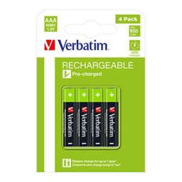 Újratölthető akkumulátor, AAA (HR03), 1,2 V, 950 mAh, Verbatim, buborékcsomagolás, 4 darabos csomagolásban