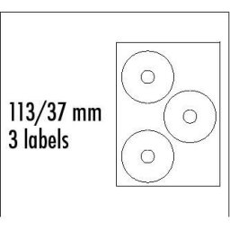 Logós címkék CD-hez 113/37mm, A4, matt, fehér, 3 címke, 140g/m2, 10 db-os csomagolásban, tintasugaras és lézernyomtatókhoz.
